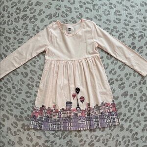 Tea Collection Pink Dress with Cityscape and Hot Air Balloons